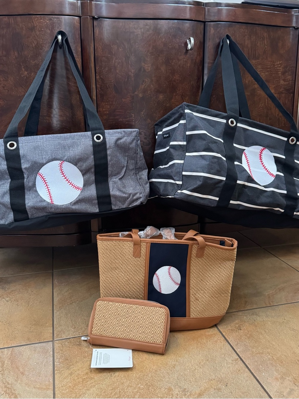 Baseball Fans, Thirty-One set Utility totes, Ben’s wallet and bag (display only)